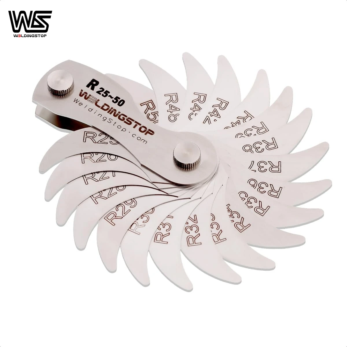 WeldingStop R25-50mm Radius Gauge Set, Stainless Steel Radius Fillet Gage Portable Concave Convex Measuring Tool for Tool Check
