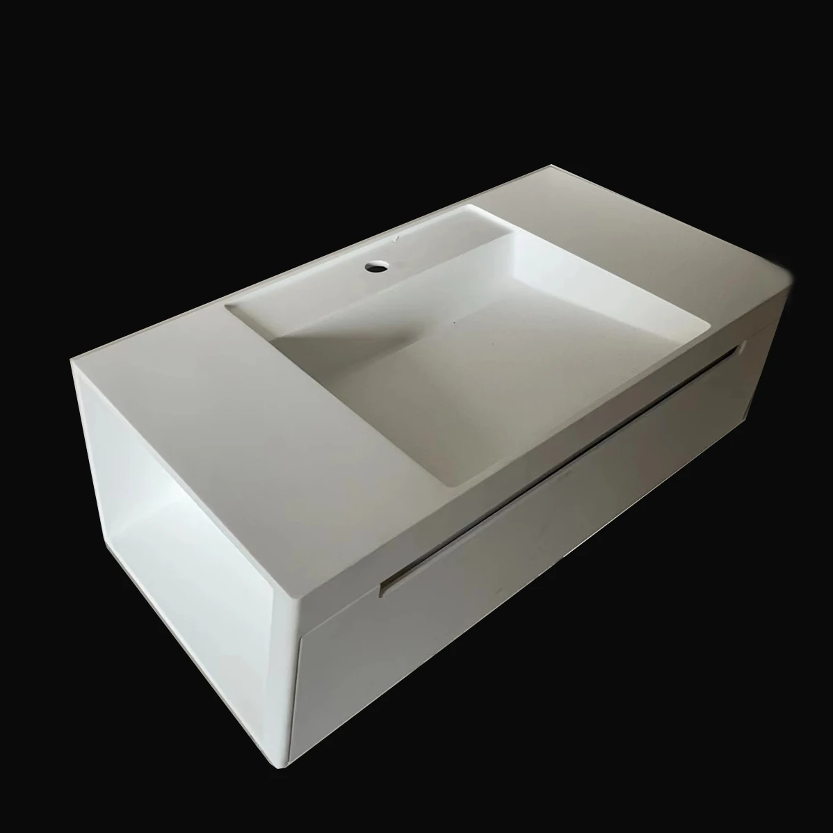 900mm Tuboom Wall Hung Basin Solid Surface Stone Sink 100% Waterproof Drawer Optional Left Right Opening Cabin RS38946