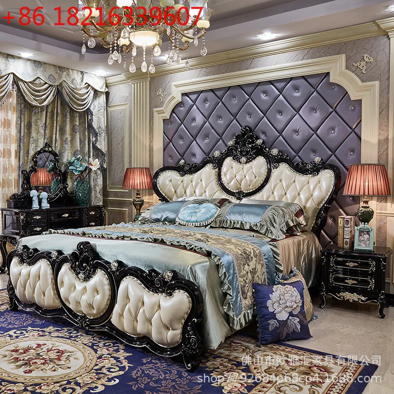 

European double leather soft bag solid wood ebony 1.8 meters luxury master bedroom high-end luxury American style