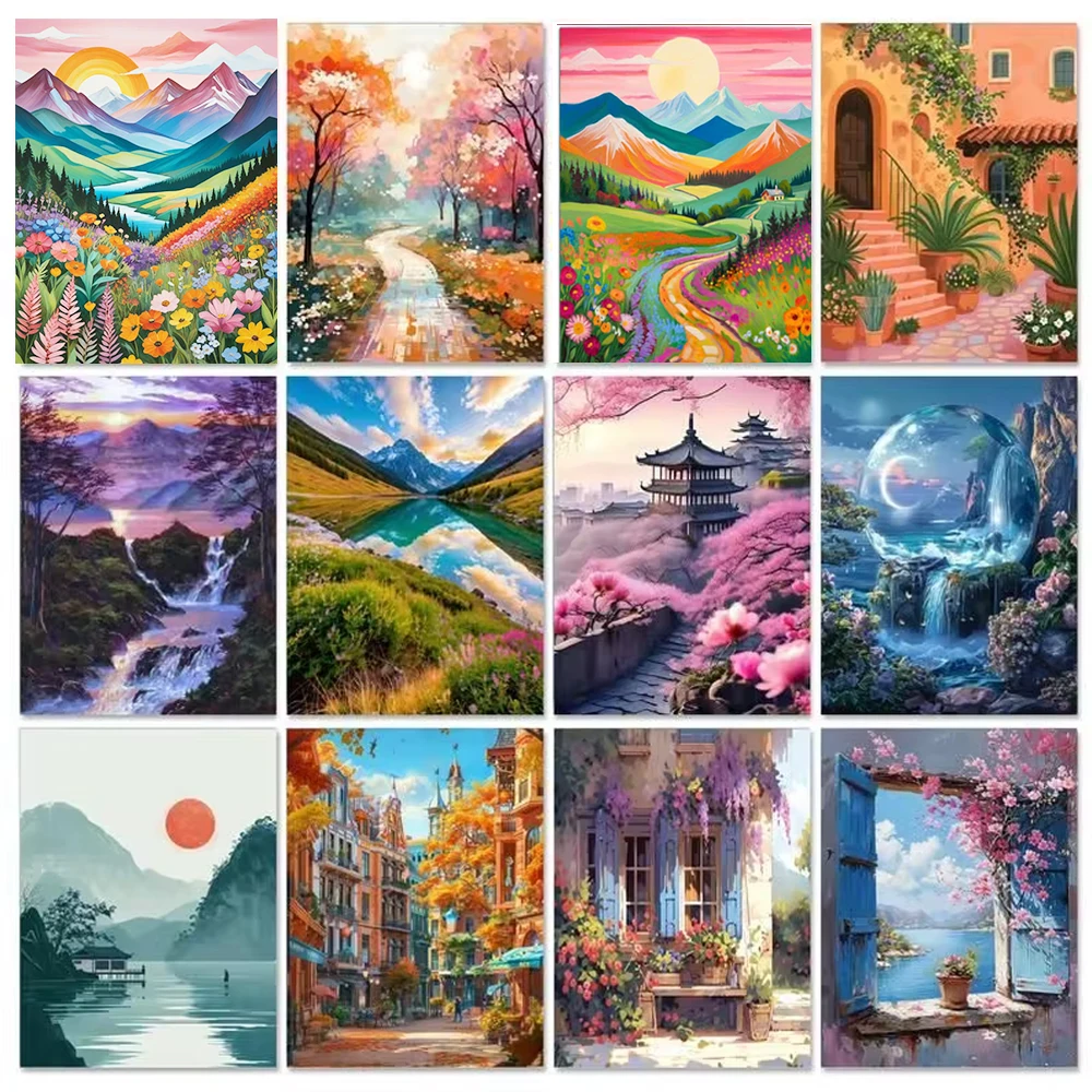 Gatyztory Malerei von Zahlen Hand gezeichnete Landschaft Erwachsenen Öl Kit DIY Acrylfarbe Canva Kunstwerk Kunst einzigartiges Geschenk nach Hause dekorieren