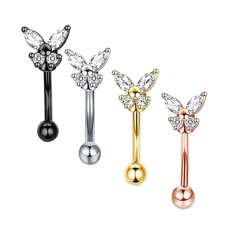 Gold Rook Piercing Jewelry 14K Solid Gold Butterfly Eyebrow Stud Helix Earring Rook Earrings 16G Daith Curved Barbell