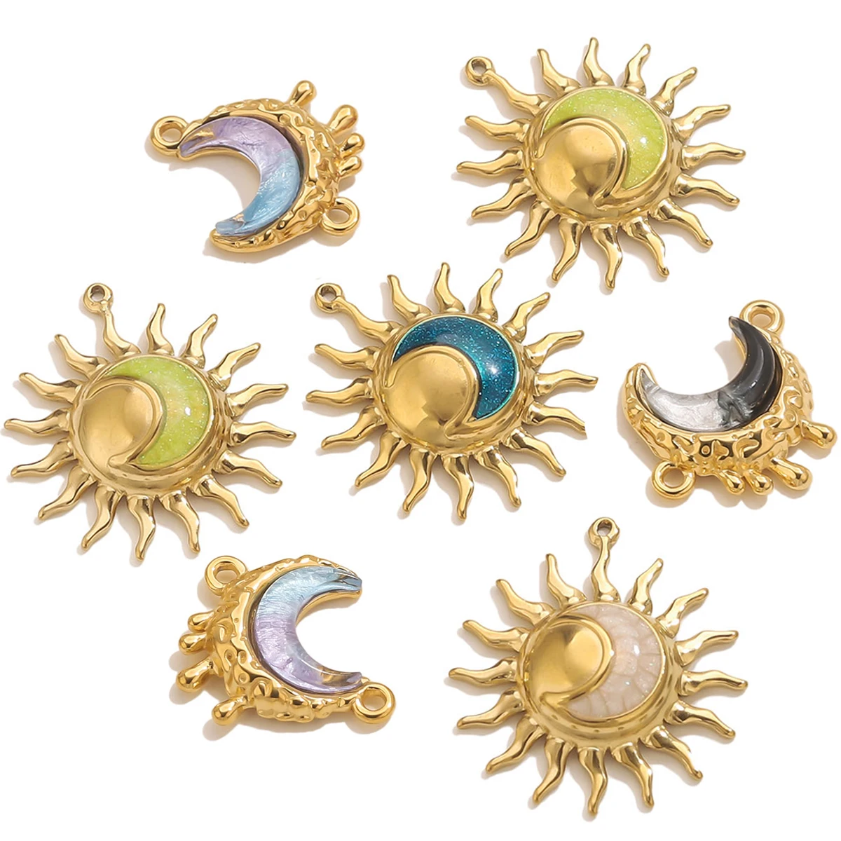 2 قطعة المينا نمط البوهيمي الشمس قلادة على شكل قمر الفولاذ المقاوم للصدأ موصل DIY بها بنفسك اليدوية المرأة قلادة المجوهرات #2