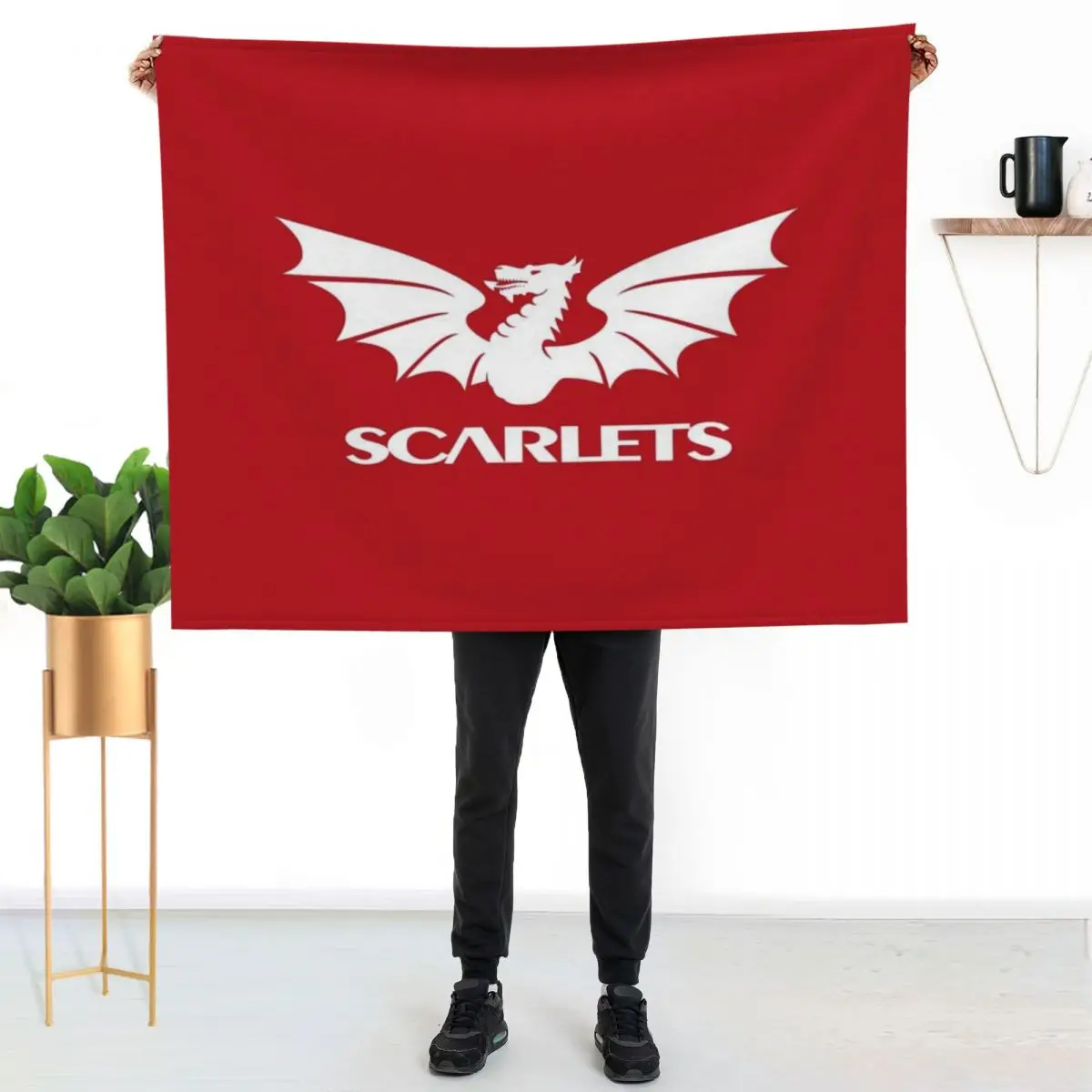 The Scarlets Rugby in White Throw Blanket Decorative Sofas Luxury Thicken Soft Plaid Hairy Kid'S Furry Blankets