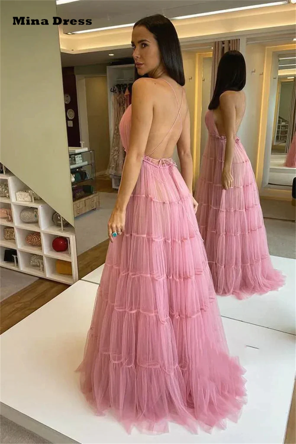 MINA Abito da sera rivelatore personalizzato sul retro Abito da festa elegante di lusso Senza maniche Tracolla sottile Abiti da cerimonia per occasioni formali Prom