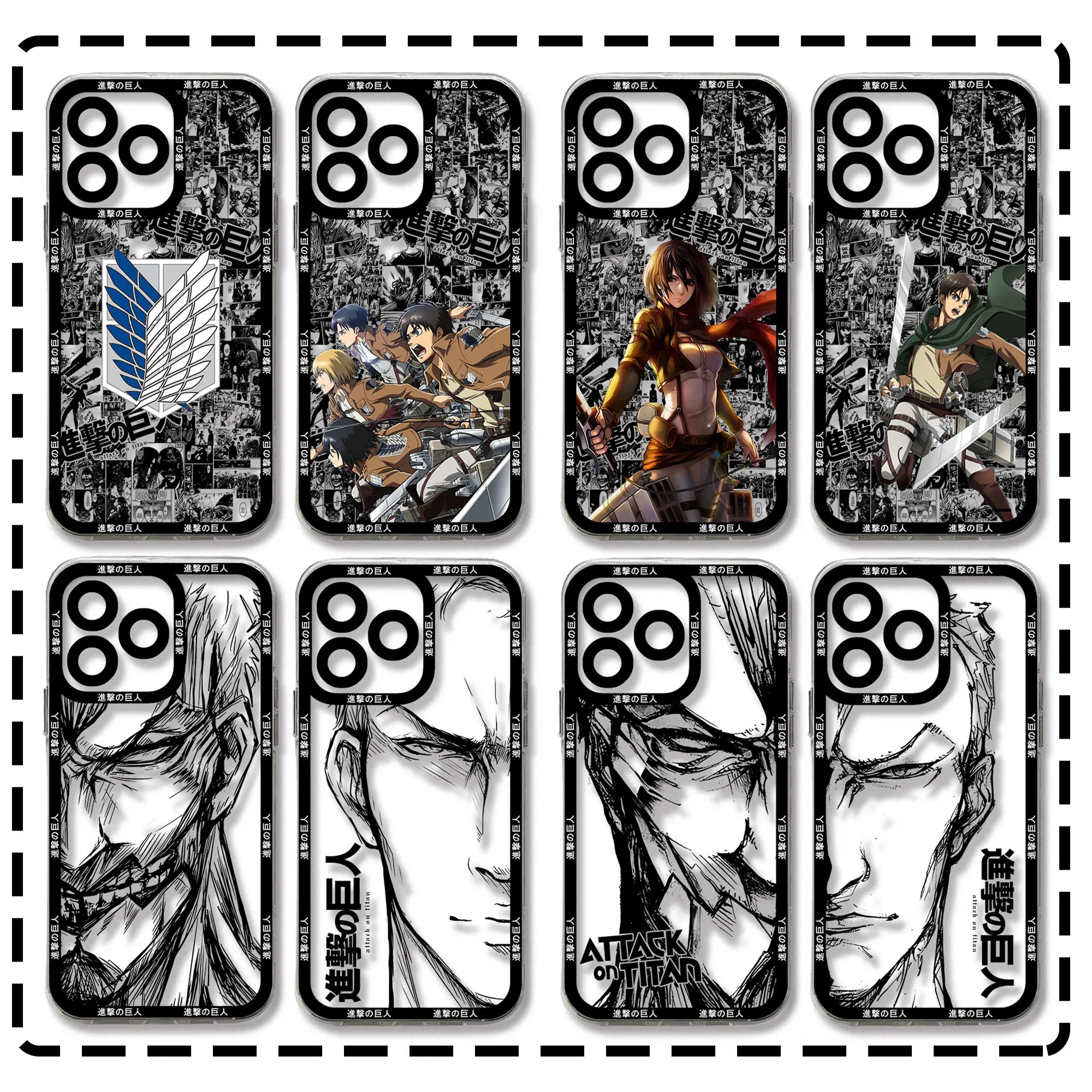 Comics attack on titan Hot Black Phone Case For iPhone 15 14 13 12 11 Mini Pro Max X XR XSMax 6S 7 8 Plus SE20 Transparent Cover