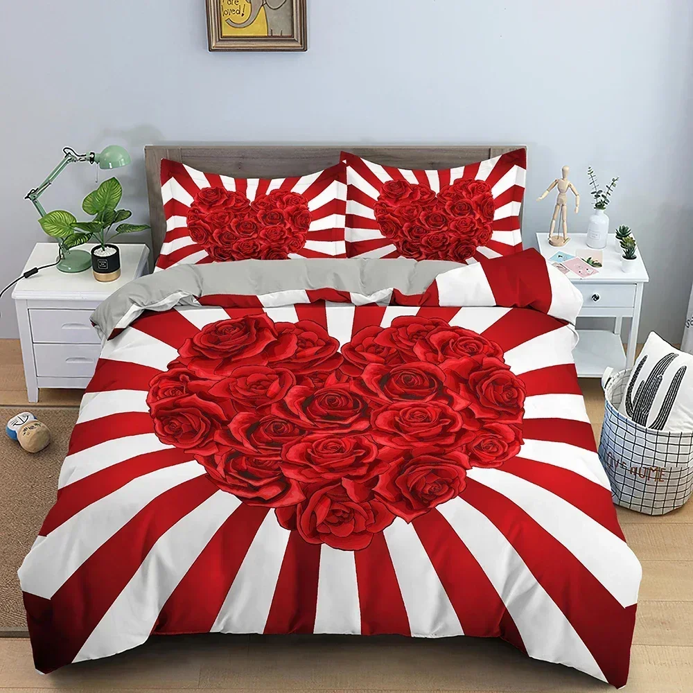 

New 3D Print Sweet Heart Roses Comfortable Duvet Quilt Cover Pillowcase Bedding Set Children Bedroom Decoration Home Textile