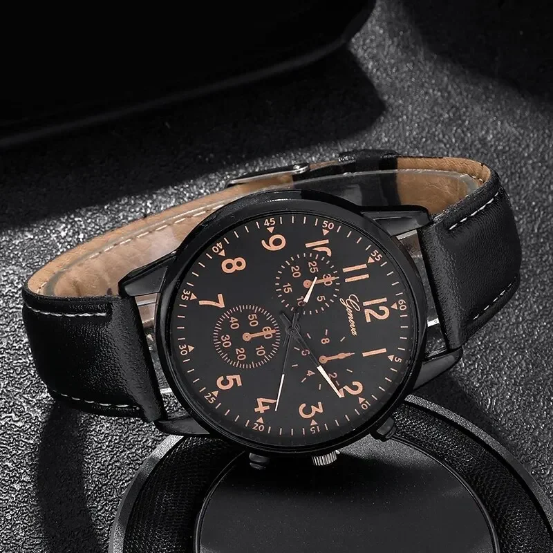 Men's three eyed business casual trendy belt quartz watch high-end atmospheric watch large dial