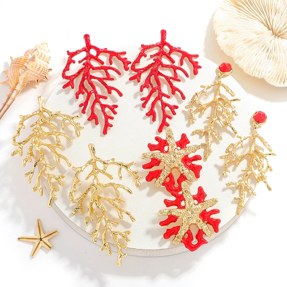 البوهيمي نجم البحر المرجان أقراط للنساء الصيف المحيط نمط قطرة الزيت سبيكة مجوهرات حفل زفاف العروس إكسسوارات جذابة هدية #1