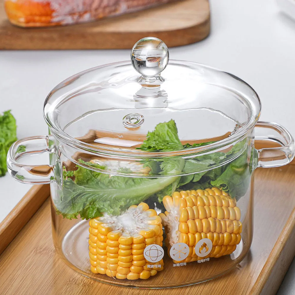 

2Pcs Heat Resistant Glass Saucepan Clear Cooking Pot for Porridge Soup Braising Multi Use Kitchen Pot Glass Saucepan
