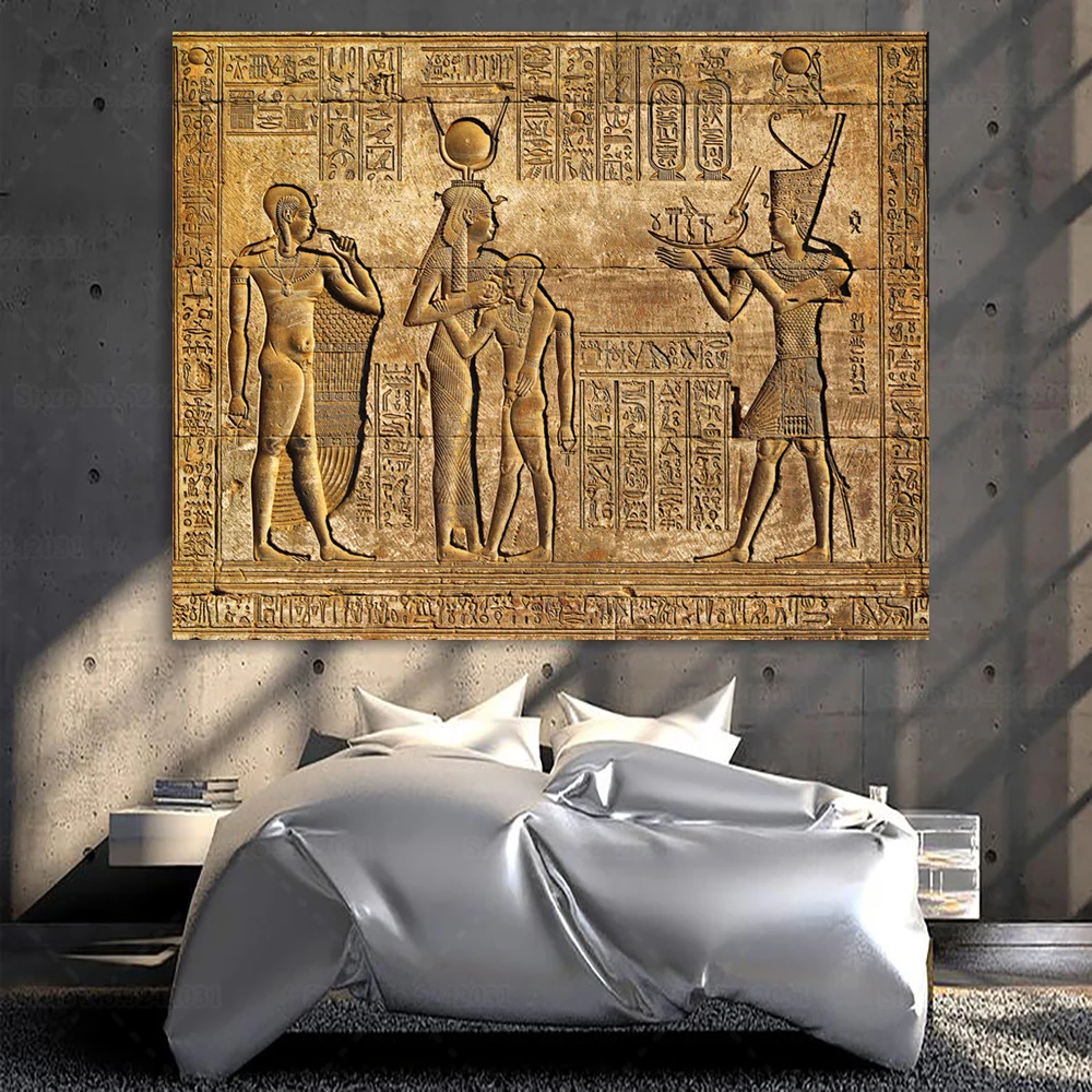 Ancient Egypt Wall Murals Canvas Painting Egyptian Hieroglyphs Fresco Stone Carving Print Queen Hatshepsut Temple Wall Art Decor