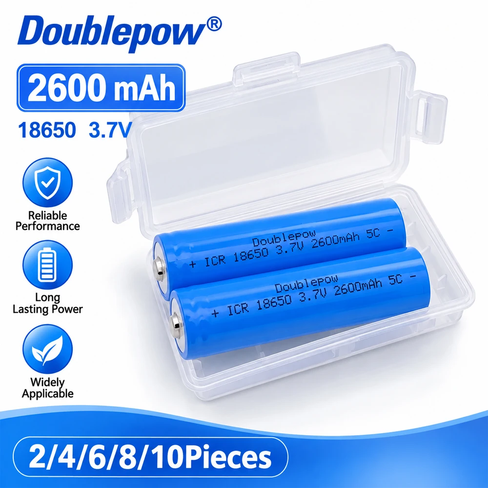 DOUBLEPOW 18650 3,7V Wiederaufladbare ICR-Batterie 2600mAh Spitze Li-Po Lithium-Batterie für Elektrisches Spielzeug, Türklingel, Taschenlampe, Ventilator