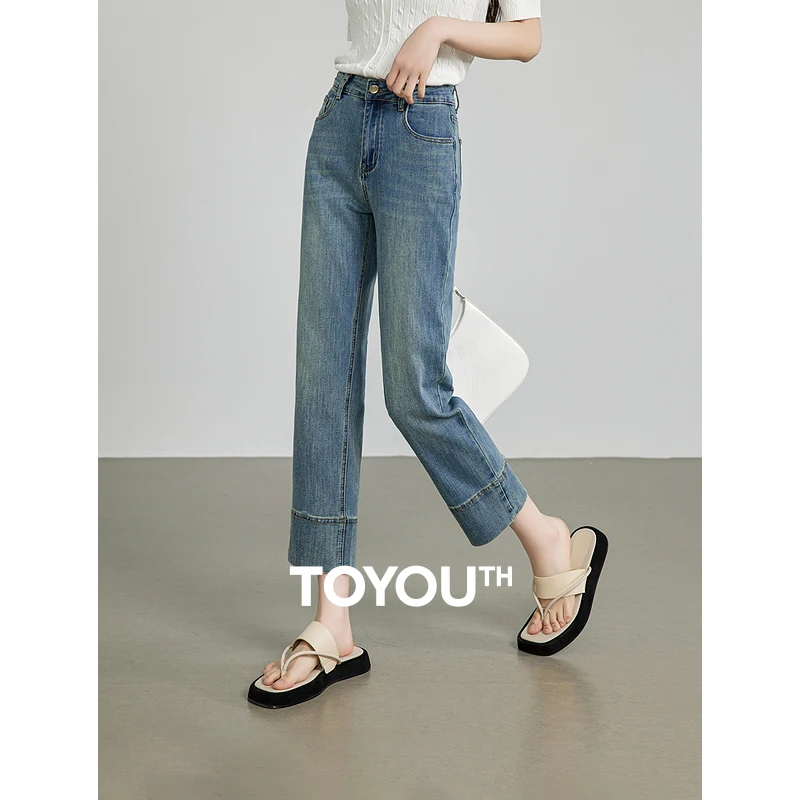 

TOYOUTH Women Denim Jeans 2024 Summer New Pear Shape High Waist Stright Ankle Length Streetwear Trousers