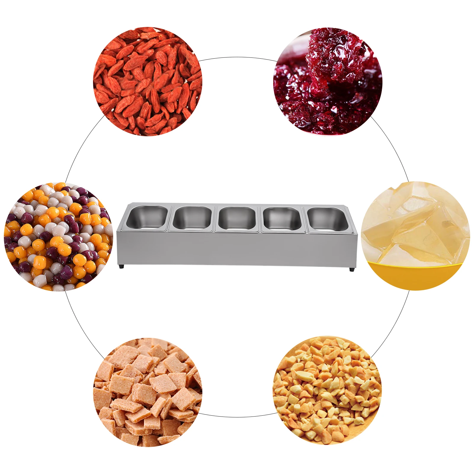 Stainless Steel 5-Grid Single-Row Food Divider Tray 201 Stainless Steel 2L Container Countertop Organizer for Kitchen