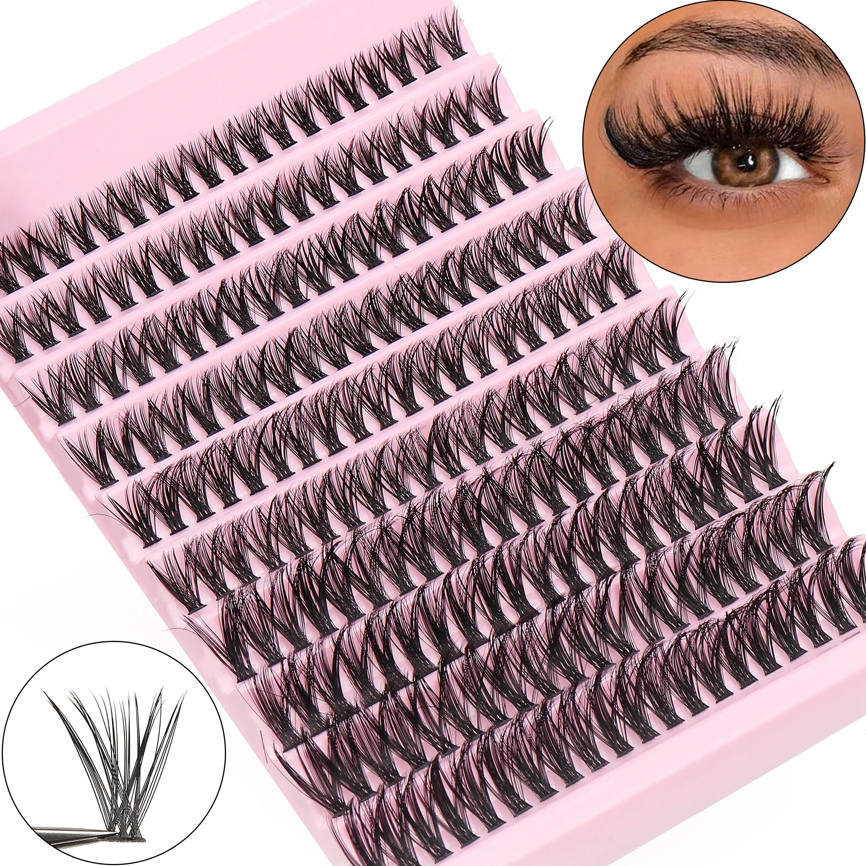 200 Clusters Natural-Looking D-Curl False Eyelashes, Thick & Fluffy For Daily Wear