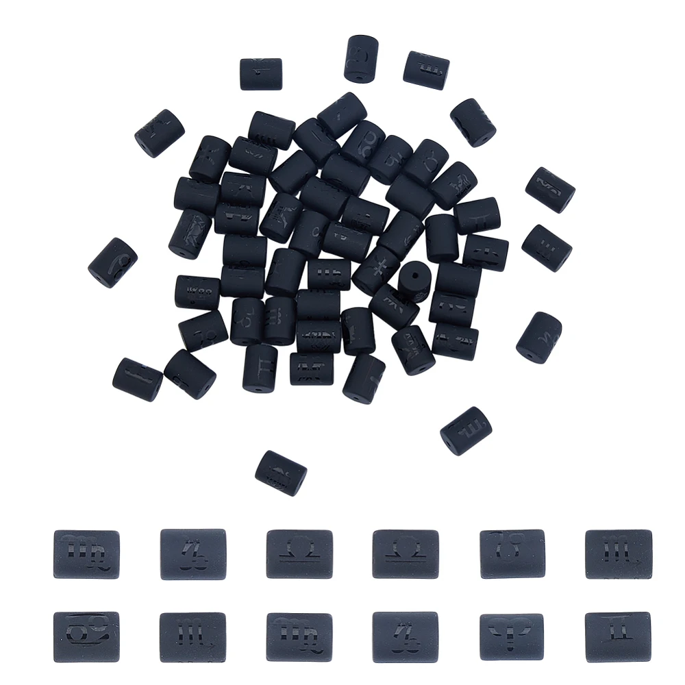 60Pcs Zodiac Beads Constellation Beads Frosted Opaque Glass Tube Spacer Black Barrel Small Hole Loose Beads