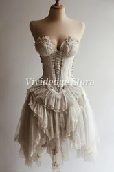 Customized Vintage Ivory Lace Corset Prom Dresses Sexy Short Party Dresses Evening Gowns
