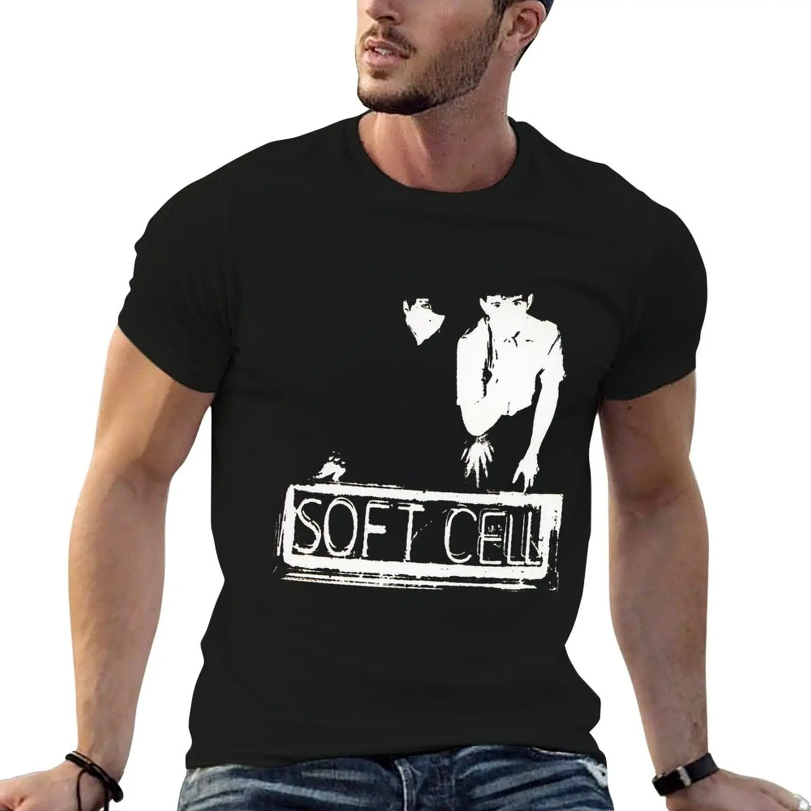 Soft cell black and white 80s synthpop T-Shirt customs design your own rapper graphic tees Men's t shirts