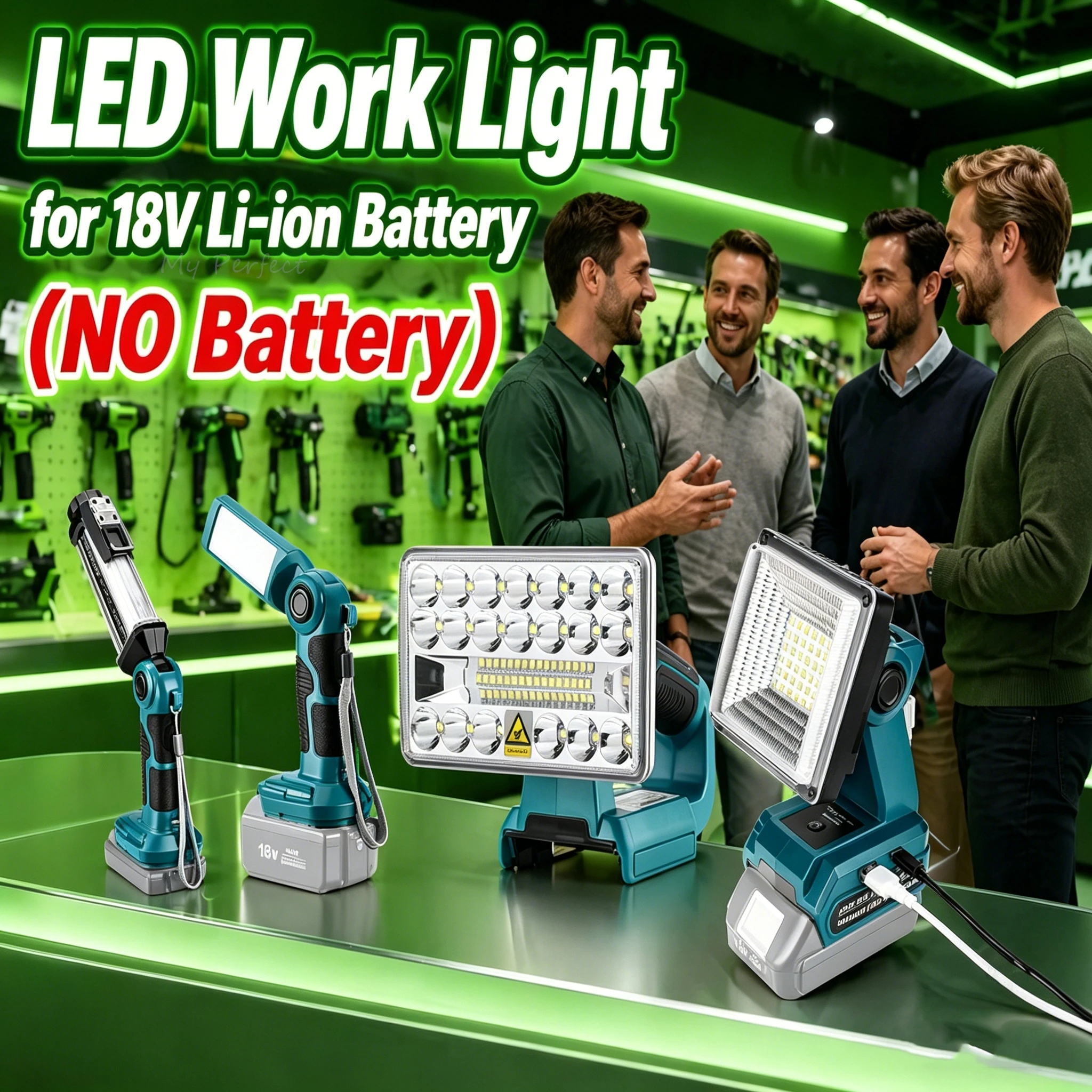 Power Tool Accessories 1000-2000LM LED Work Light for Makite 18V Li-ion Battery with USB/TYPE-C Charging Port 3 Brightness Modes