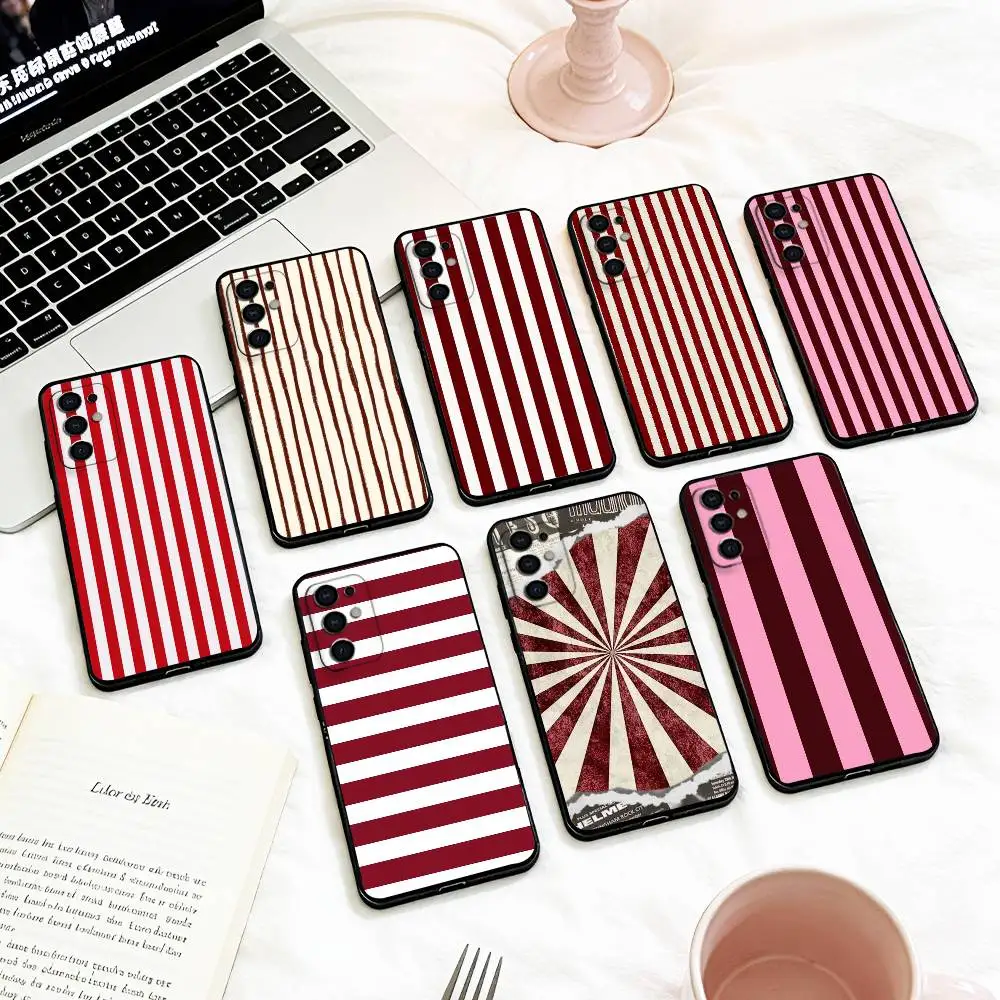 B-Burgundy W-White Stripe    Phone Case For Samsung S 25,24,23,22,30,21,10,9,Ultra,Plus,Lite,FE,4,5 G Soft Black Case