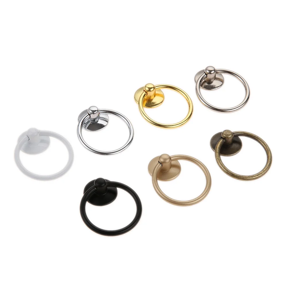 2pcs Ring Knob Single Hole Metal Handle w/screw Antique Simple Smooth Pull Decor Ktichen Drawer Cabinet Gold Silver Black White