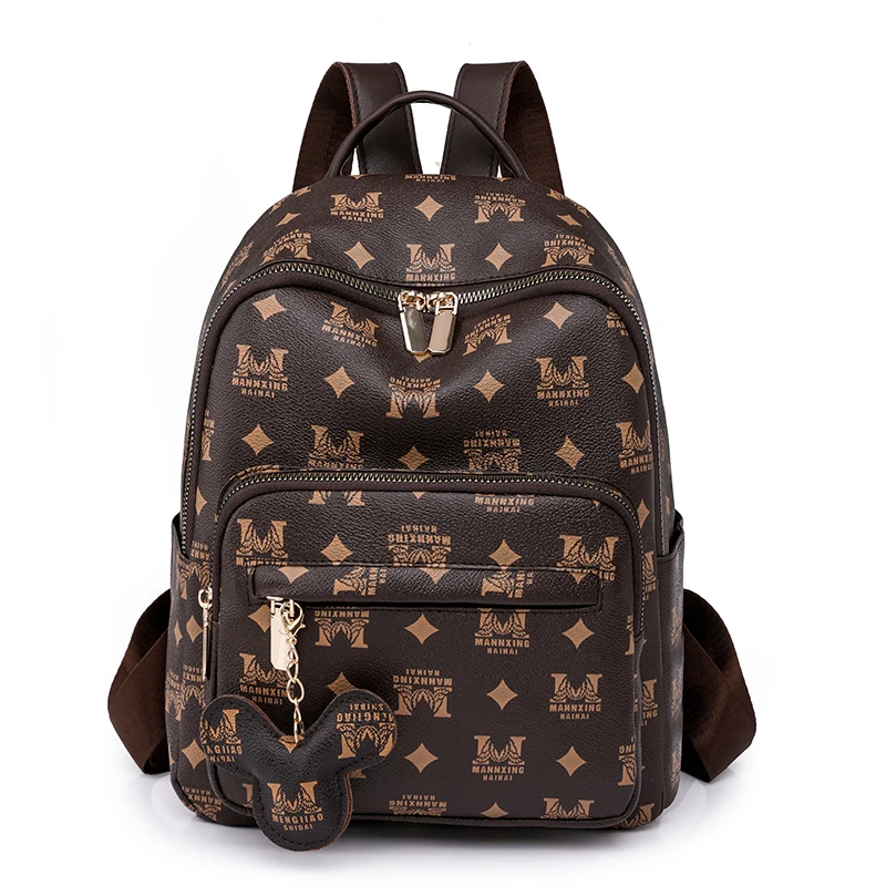 Letter printed fashionable and trendy women\'s backpack high-quality school bag soft leather backpack  teenage girl travel bag