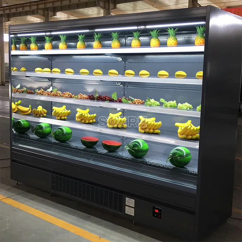 Customized Supermarket Open Chiller Multideck Upright Air Curtain Display Refrigerator for Vegetables Dairy System