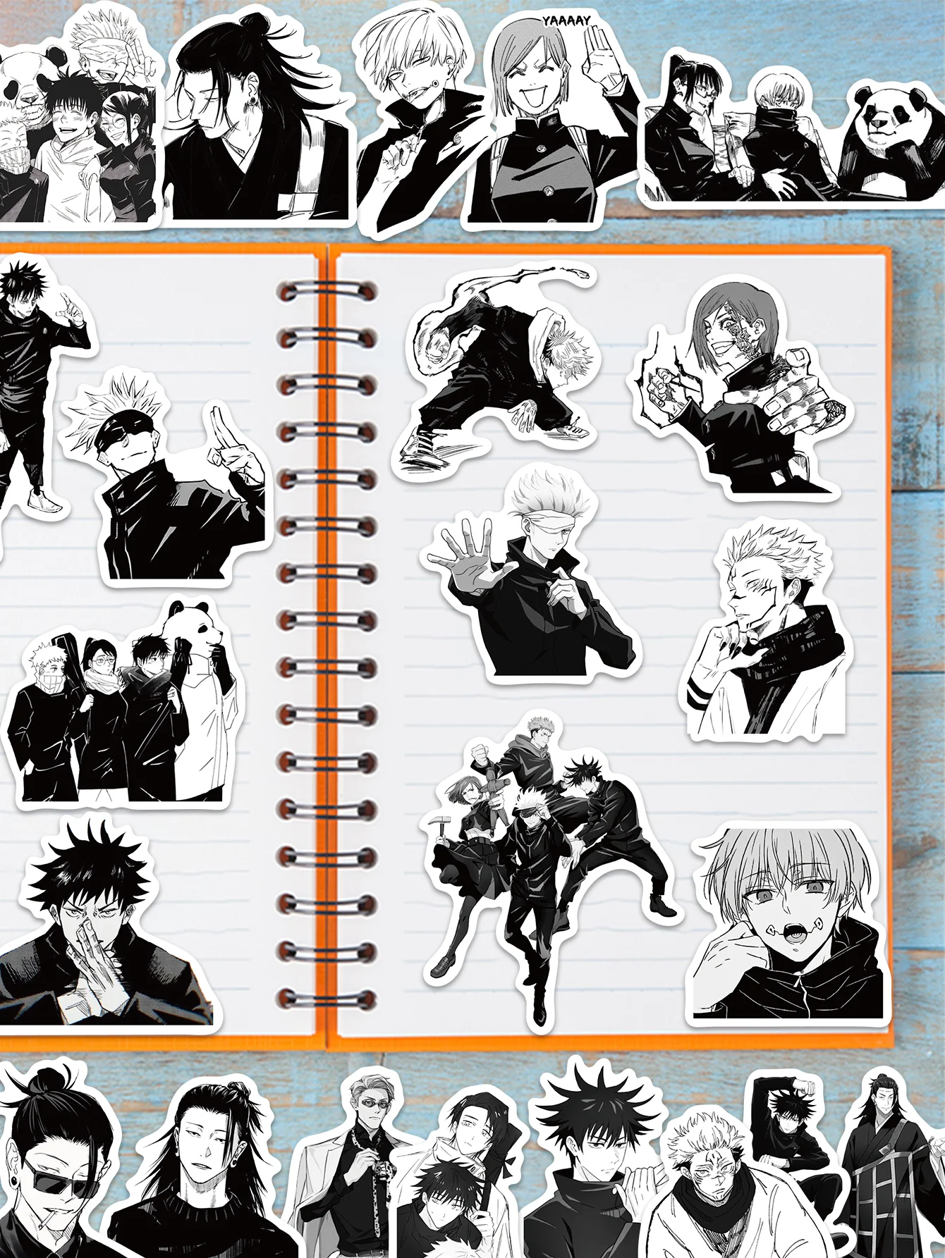 50ชิ้นสติกเกอร์อะนิเมะ jujutsu Kaisen สไตล์สีดำและสีขาวสติกเกอร์กราฟฟิตีแบบทำมือโทรศัพท์ในรถยนต์แล็ปท็อปสเก็ตบอร์ดสติ๊กเกอร์กีต้าร์