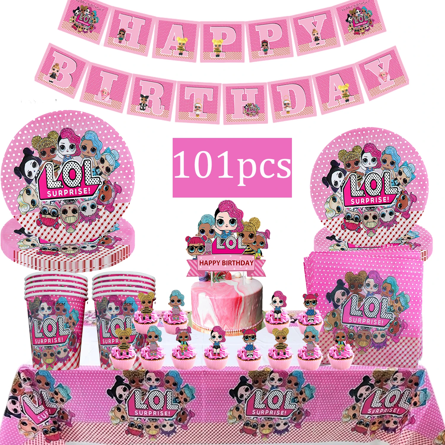 LOL مفاجأة دمية حفلة عيد ميلاد موضوع زينة كعكة توبر بالون لافتة لوحات أكواب مفرش المائدة لإمدادات استحمام الطفل