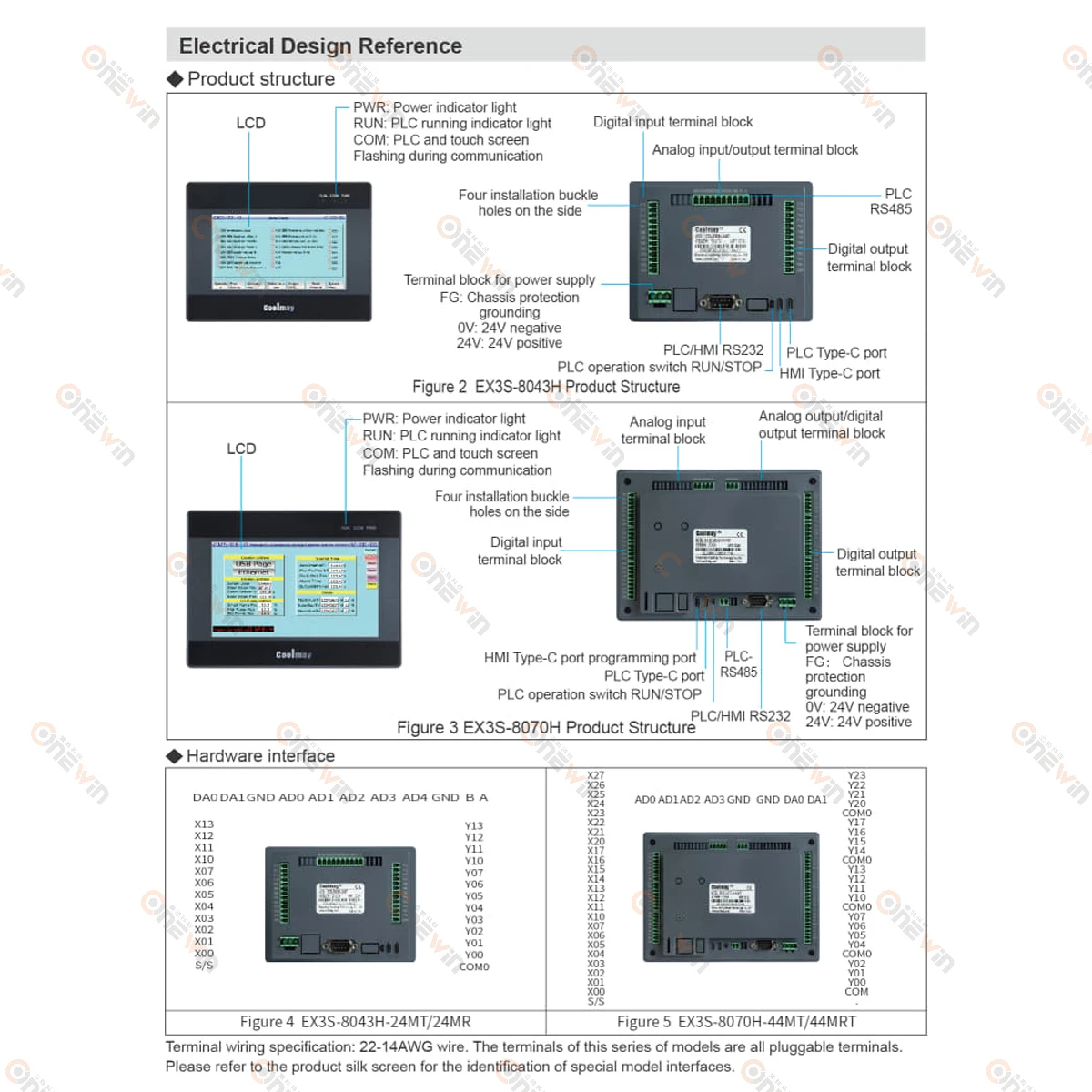 Coolmay 4.3 Inch 12DI 12DO HMI PLC All In One EX3S-8043H-24MR 24MT Touch Screen 4AD 2DA MODBUS RS232 RS485 Integrated