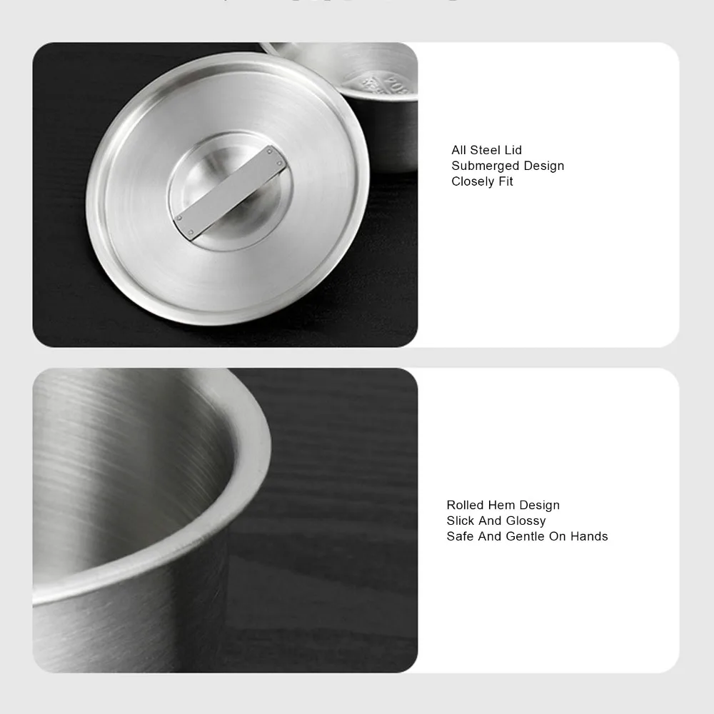 Rustless Steel Steaming Bowl Round Deep Bowl Polished Inner Wall Metal Bowl High Temperature Resistant Thickened Food Container