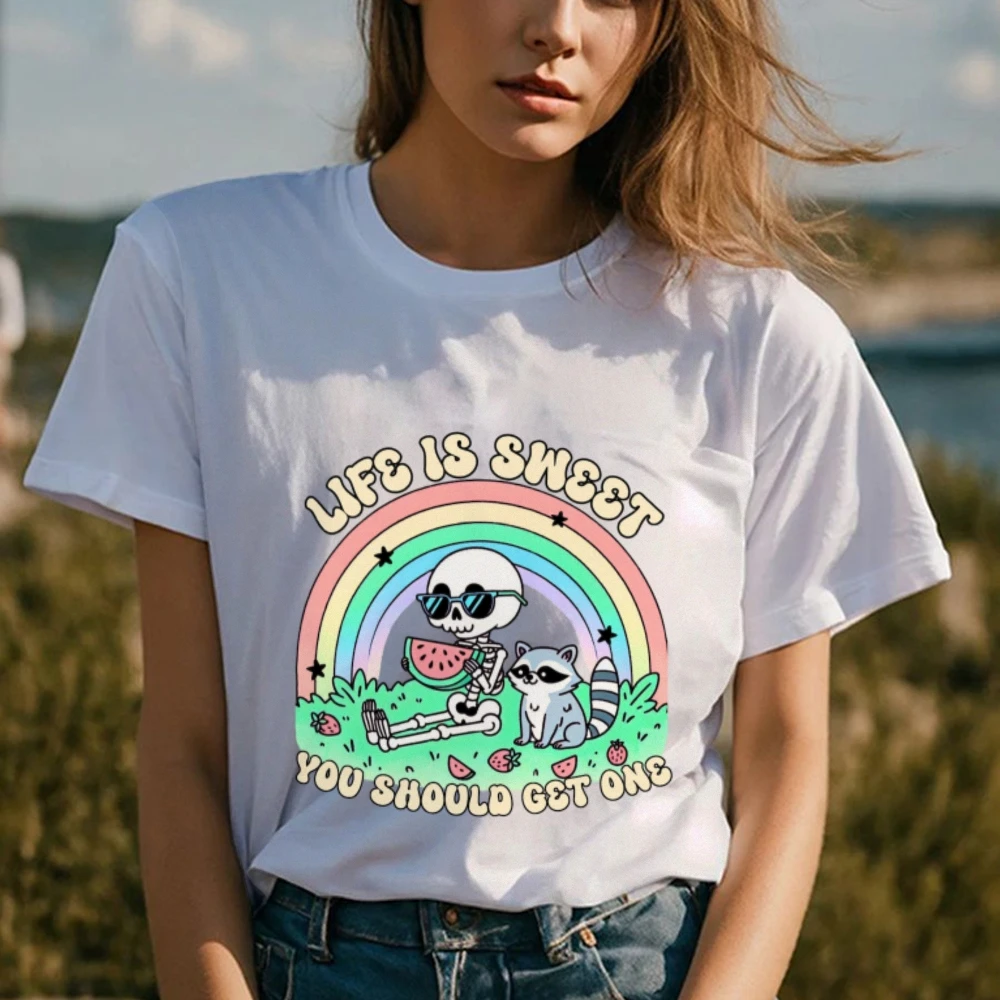 Life Is Good You Should Get One Shirt Funny Skull Cat Shirt Cute Skeleton Shirt Women Motivation Shirt