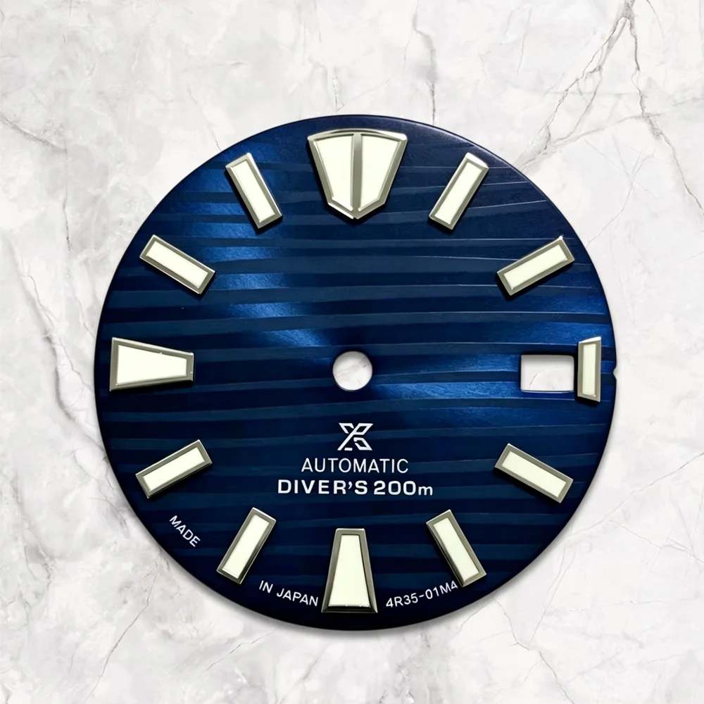 28.5mm NH35 dial, green luminescent, S dial, single date, fits NH35/NH36 movements, suitable for Seiko modifications