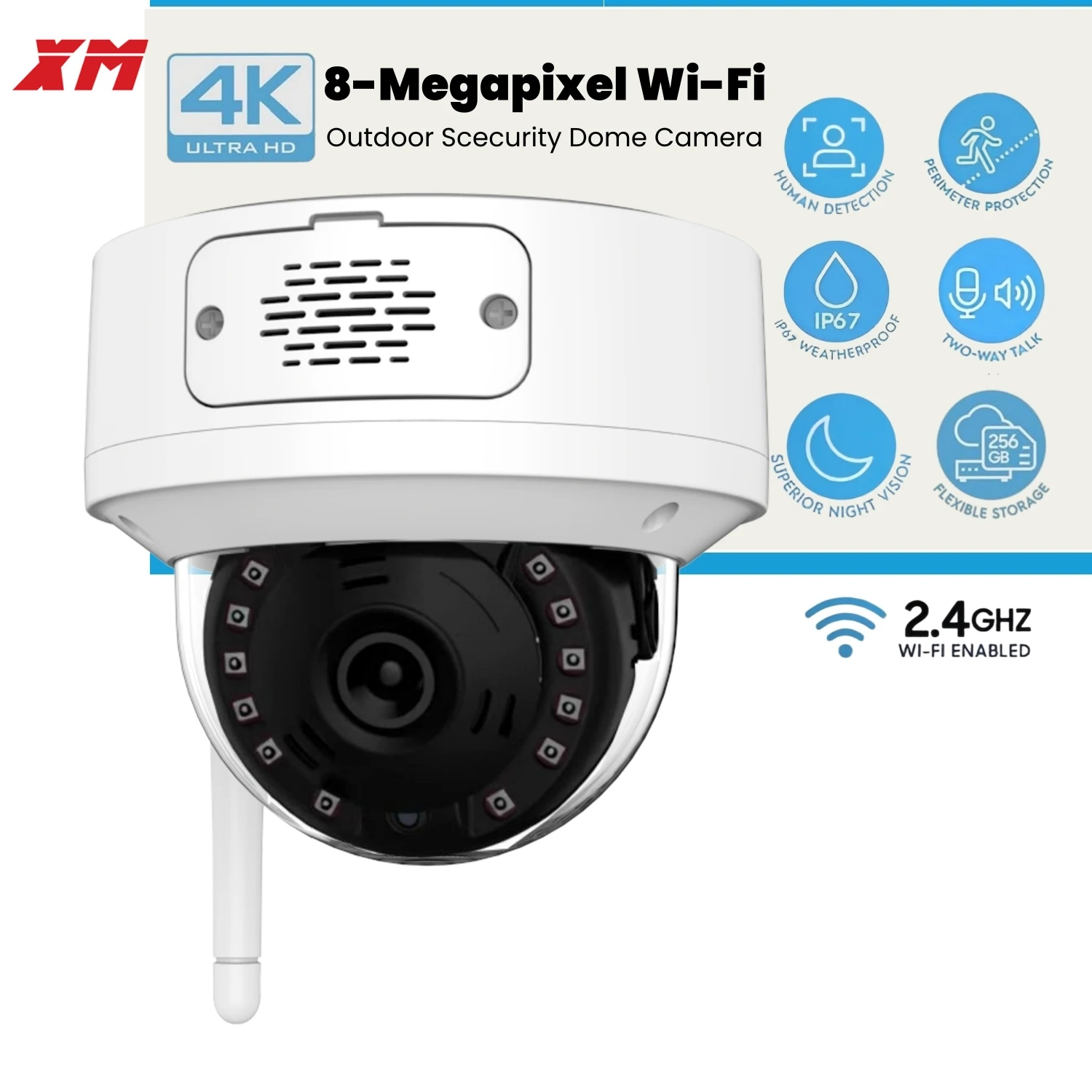 4K 8MP Wireless Outdoor Security Camera with AI Night Vision 68ft IR Human Detection IP67 Waterproof Metal Dome IP Camera H.265