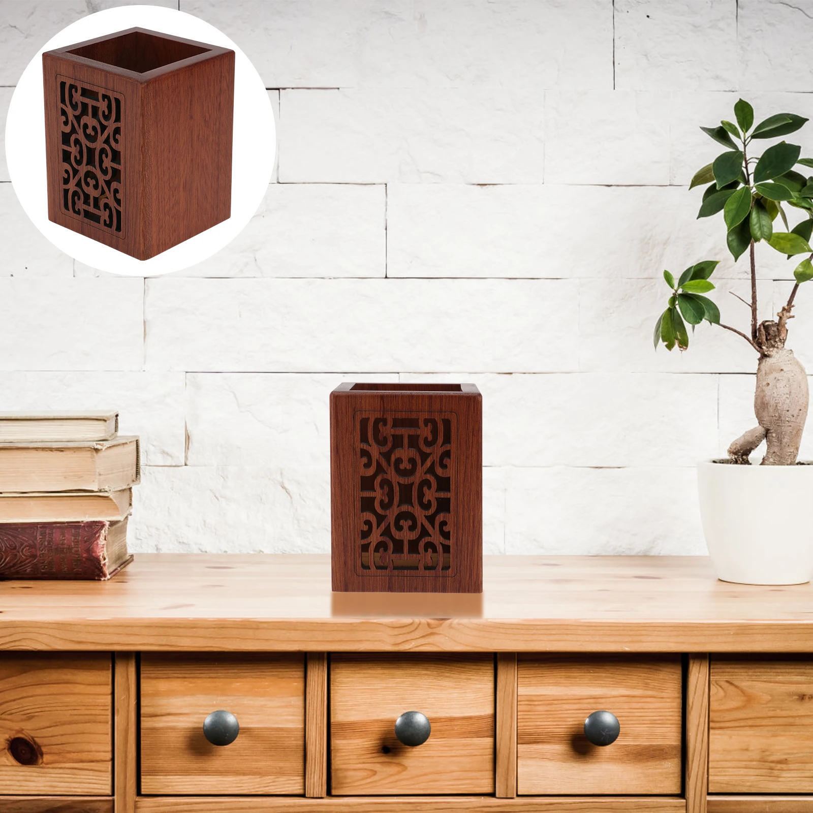 

Solid Wood Holder Large Capacity Desk Organizer Stationery Container Wooden Brush Storage Container Pot Storage Box