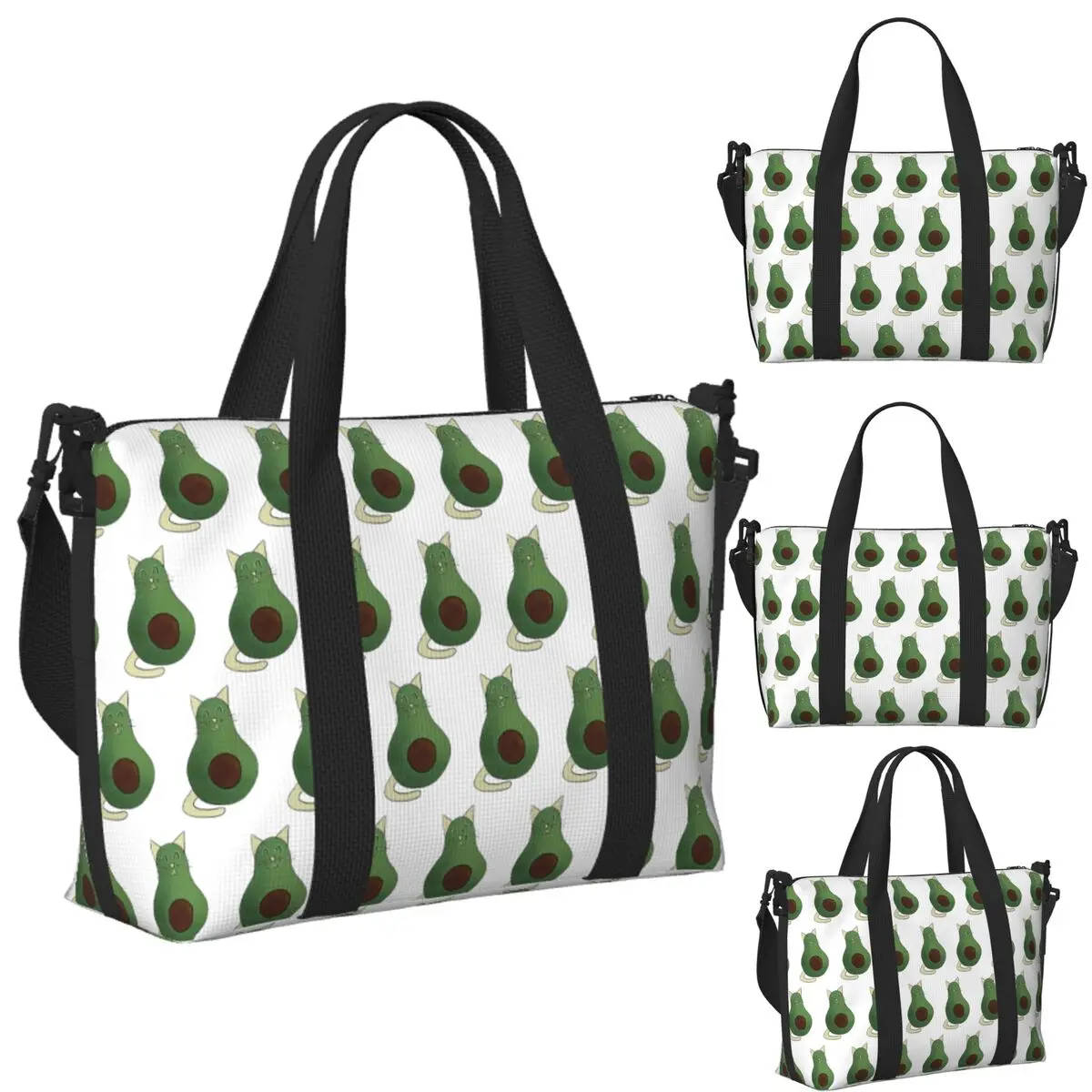 

Custom Avogato (Avocado Cat) Beach Travel Bag Large Capacity Tote Bags for Gym Sport Women Shopping Duffle Shoulder Bag