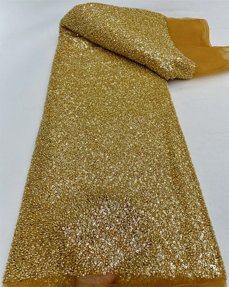 OIMG Sequin Luxury Beads Lace African 2024 High Quality 5 Yards Handmade Sequins Fabric Nigeria For Evening Party Dress