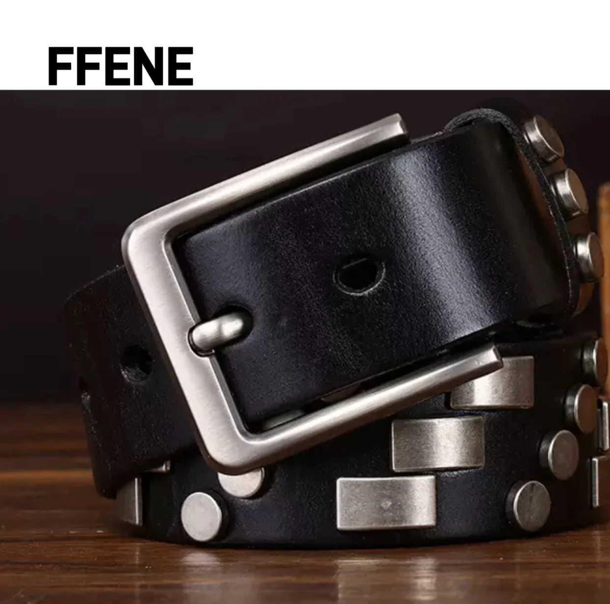 

High-end Men's punk style hip-hop niche motorcycle belt genuine leather pure cowhide personal rivet leisure work pants belt