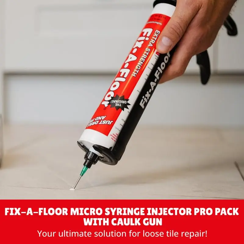 The Original Fix-A-Floor Loose Tile Repair Adhesive with Micro Syringe Injector & Gun-Tile, Porcelain, Ceramic, Marble, Stone