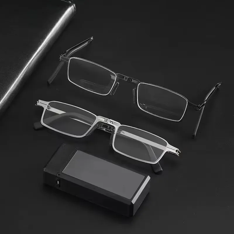 New Portable Metal Folding Reading Glasses Men Anti-Blue Light Mobile Phone Holder Optical Presbyopic Glasses With Case