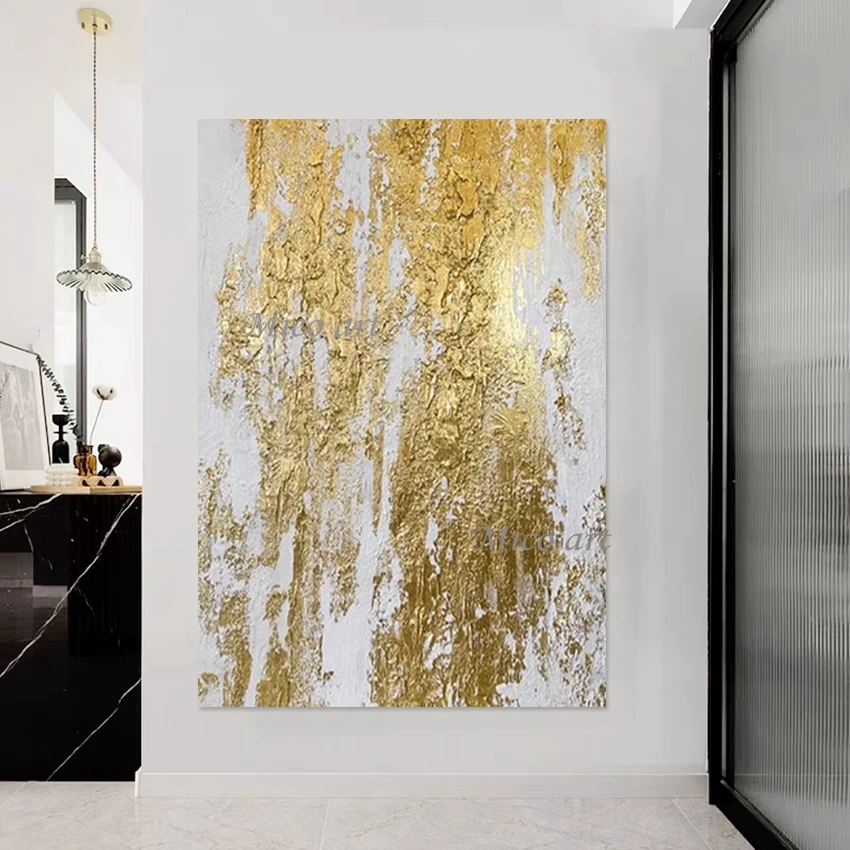 

Canvas Picture Wall Poster High Quality Gold Foil Textured Art Oil Paintings Abstract Frameless Acrylic Decor Home Artwork Gifts