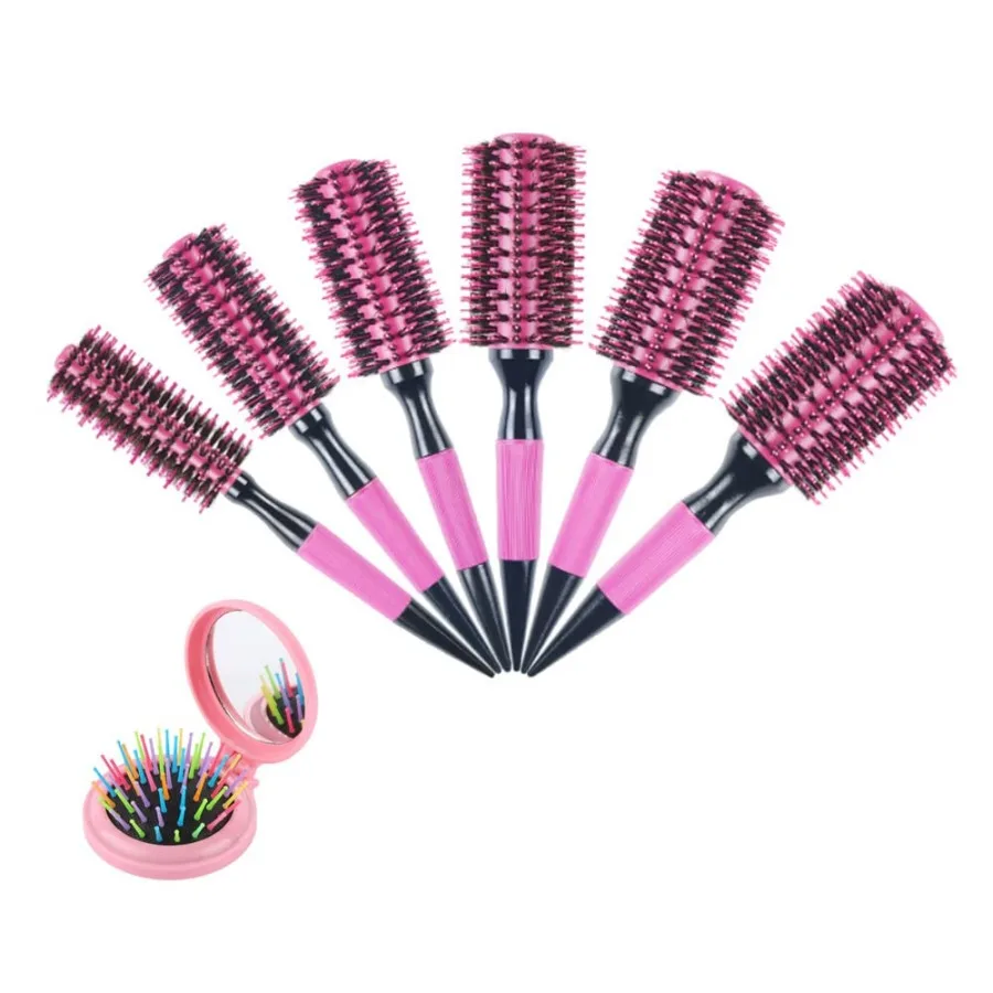

Thermal Round Barrel Boar Bristle Hair Brush Set for Women and Men - Professional Hair Styling for Blow Drying Curling Scalp Ma