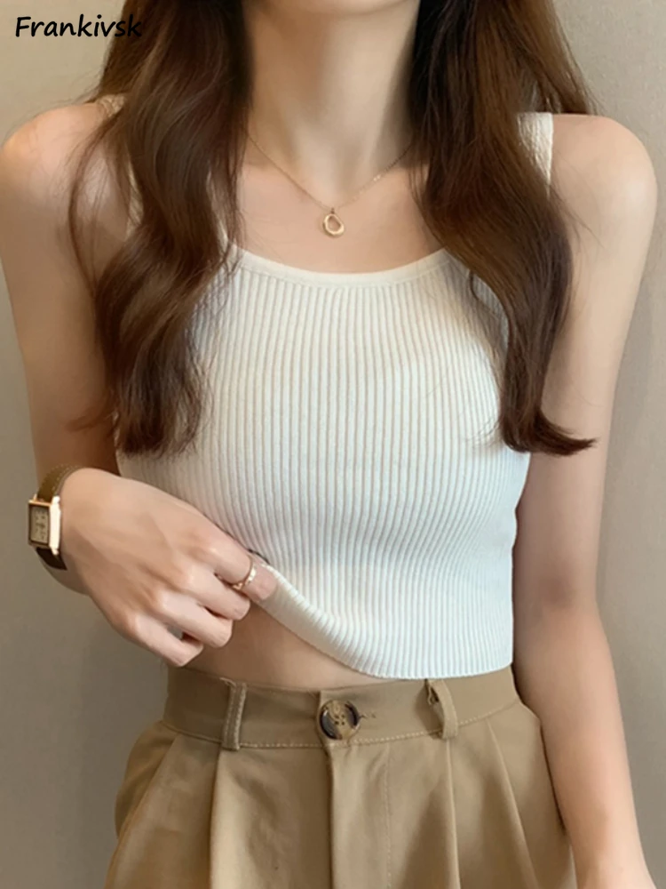 Solid Tanks Women Slim Japanese Style Basics Summer Thin Breathable Cropped Office Lady Youthful Vitality Harajuku Y2K O-neck