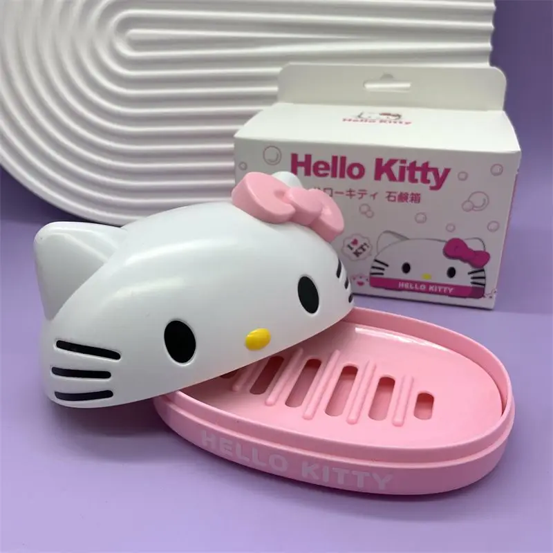 Sanrio caja de jabón de dibujos animados, Hello Kitty, Kuromi, My Melody, animación periférica, modelo lindo, caja de jabón, adornos de decoración de baño, regalo