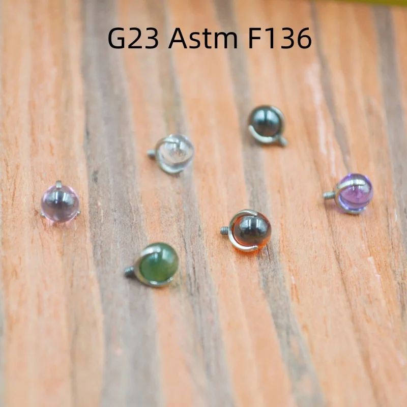 10pcs Body Jewelry 16G G23 Titanium ASTM F136 Nature Stone Balls Body Piercing Jewelry Accessory For Tongue Navel Dermal Anchor