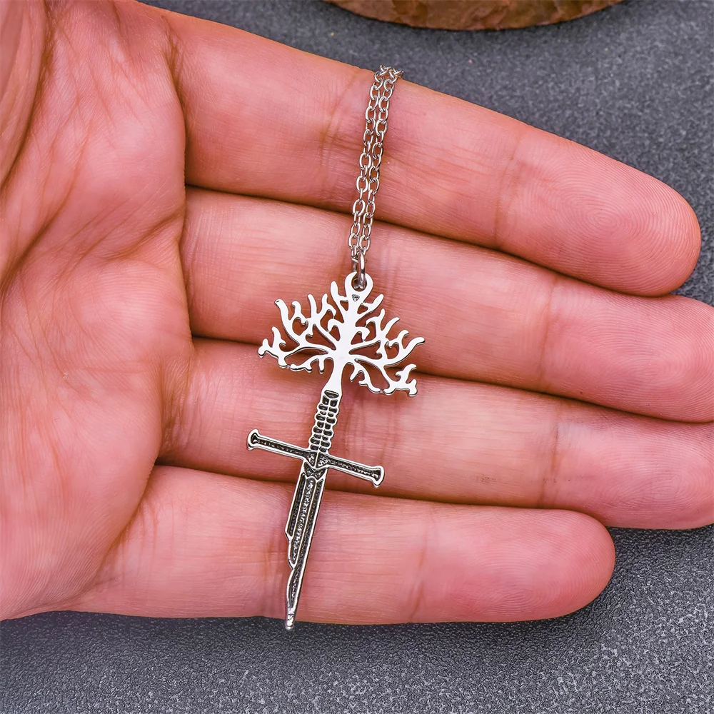 Innovative Tree of the Gondor the Lord Narsil Necklace the Rings Power Flame of the West Metal Broken Sword Pendant - Image 5