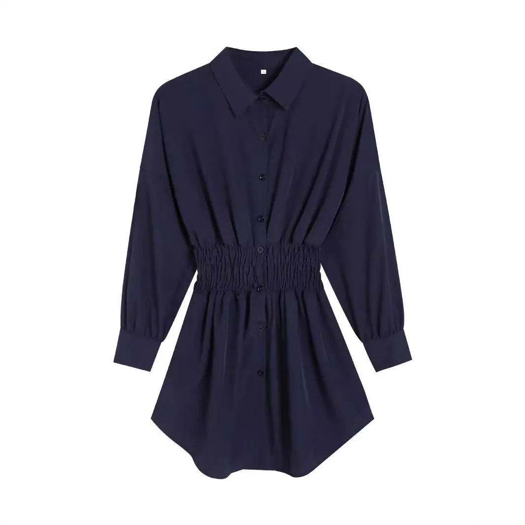 Spring New Women's Fashion Shirt Temperament Commuting Print Waist Pleated Long-sleeved Shirt for Women