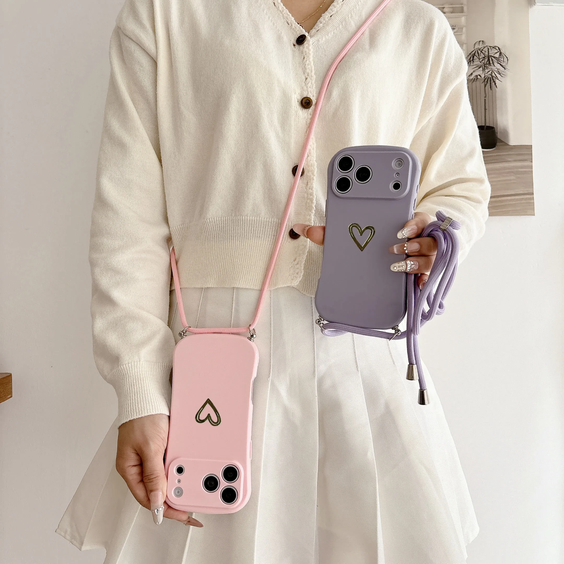 Creative Trendy Phone Case With Heart & Crossbody Lanyard For IPhone 18 17 Air 16 15 14 13 12 11 Pro Max Plus Anti-Lost Cover view 2
