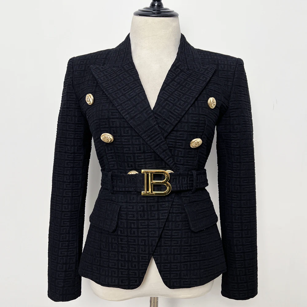 S-5XL2022 Spring And Autumn New Fashion High-quality Small Suit B Home Lion Button Short Black And White Jacquard Jacket Blazers