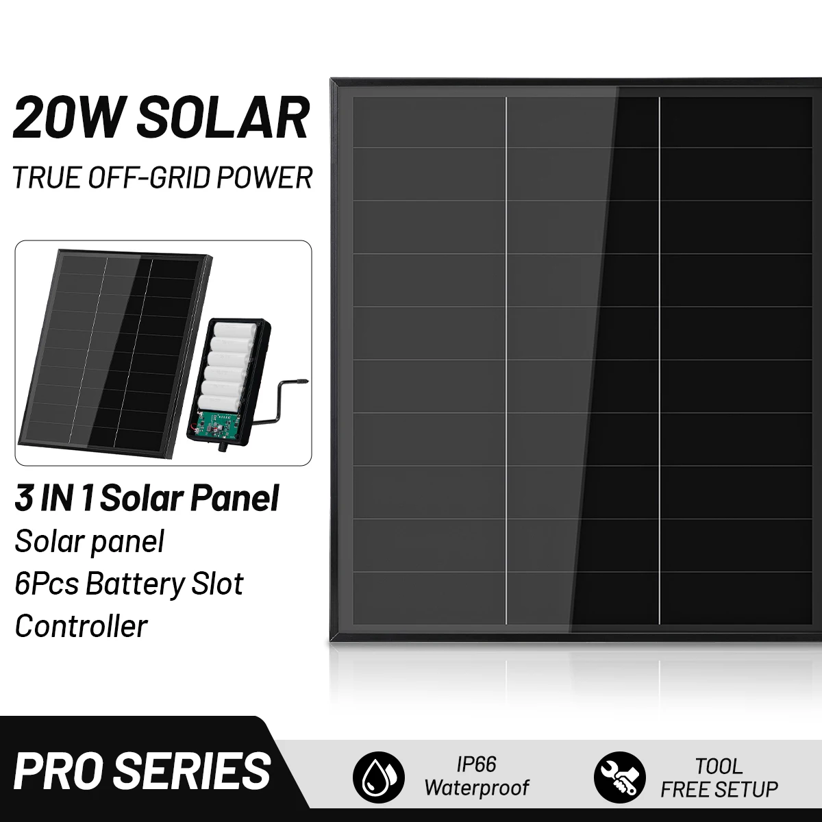 Waterproof 20W Solar Panel for Outdoor Cameras Built in 18650 Battery Slot 12V/1A Output With MPPT Controller Solar Charger