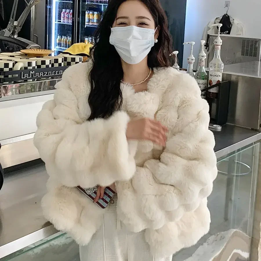 Y2k الشارع الشهير سترة العمل ملابس خارجية أنيقة الخريف الشتاء النساء فروي فو الفراء معاطف قصيرة جاكيتات جولة الرقبة معطف سميكة الدافئة #3